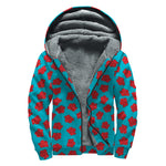 Red And Blue Carnation Pattern Print Sherpa Lined Zip Up Hoodie