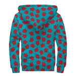 Red And Blue Carnation Pattern Print Sherpa Lined Zip Up Hoodie