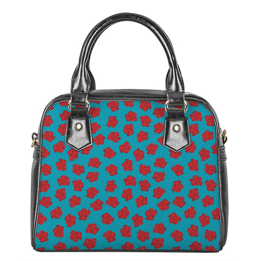 Red And Blue Carnation Pattern Print Shoulder Handbag