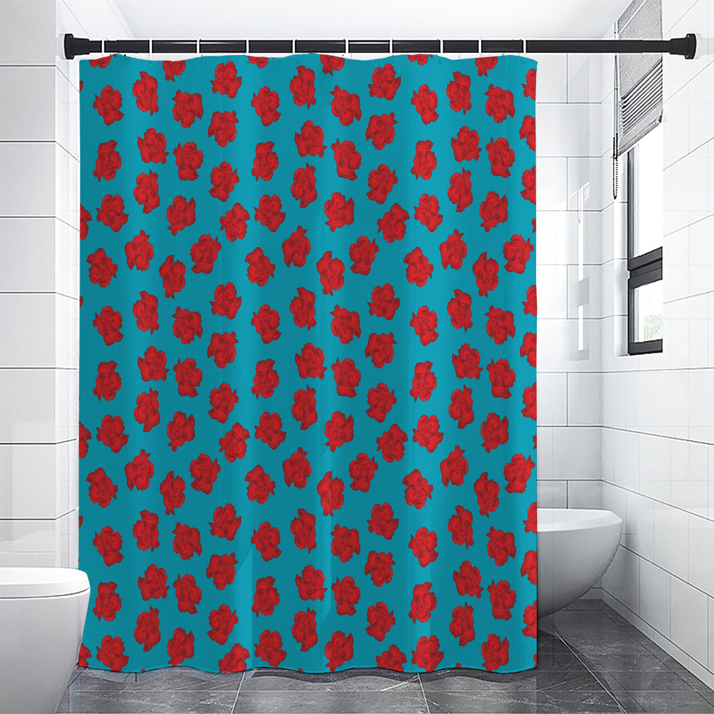 Red And Blue Carnation Pattern Print Shower Curtain