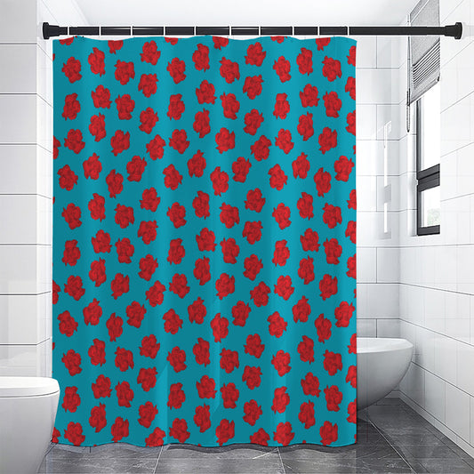 Red And Blue Carnation Pattern Print Shower Curtain