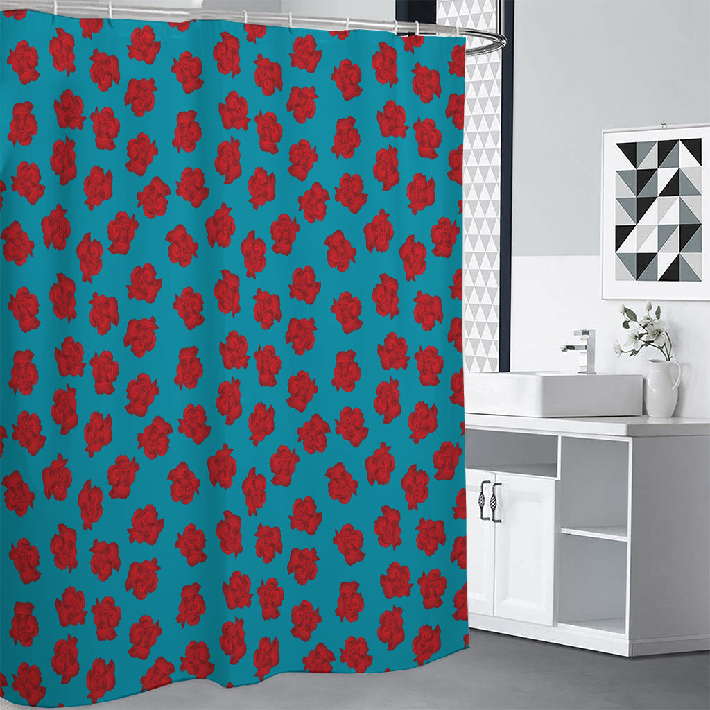 Red And Blue Carnation Pattern Print Shower Curtain