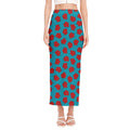 Red And Blue Carnation Pattern Print Side Slit Maxi Skirt