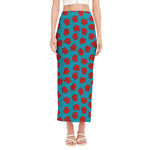 Red And Blue Carnation Pattern Print Side Slit Maxi Skirt