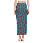 Red And Blue Carnation Pattern Print Side Slit Maxi Skirt