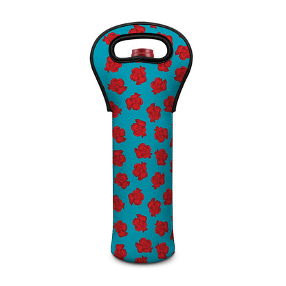 Red And Blue Carnation Pattern Print Single Neoprene Wine Tote