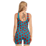 Red And Blue Carnation Pattern Print Sleeveless One Piece Swimsuit