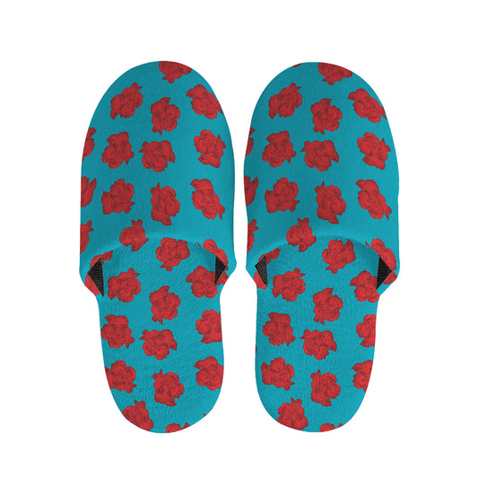 Red And Blue Carnation Pattern Print Slippers