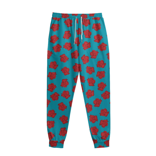 Red And Blue Carnation Pattern Print Sweatpants