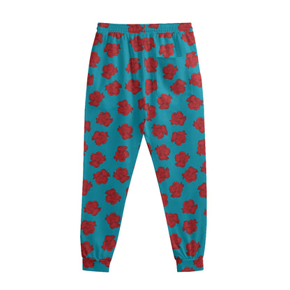 Red And Blue Carnation Pattern Print Sweatpants