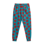 Red And Blue Carnation Pattern Print Sweatpants
