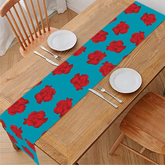 Red And Blue Carnation Pattern Print Table Runner