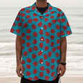 Red And Blue Carnation Pattern Print Textured Short Sleeve Shirt