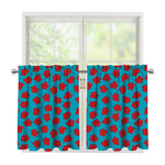 Red And Blue Carnation Pattern Print Tier Curtains