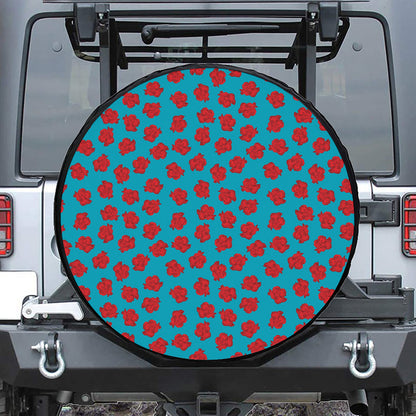 Red And Blue Carnation Pattern Print Tire Cover