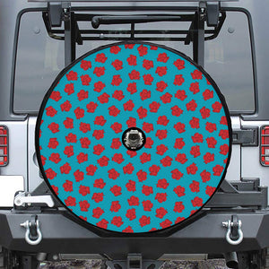 Red And Blue Carnation Pattern Print Tire Cover With Camera Hole