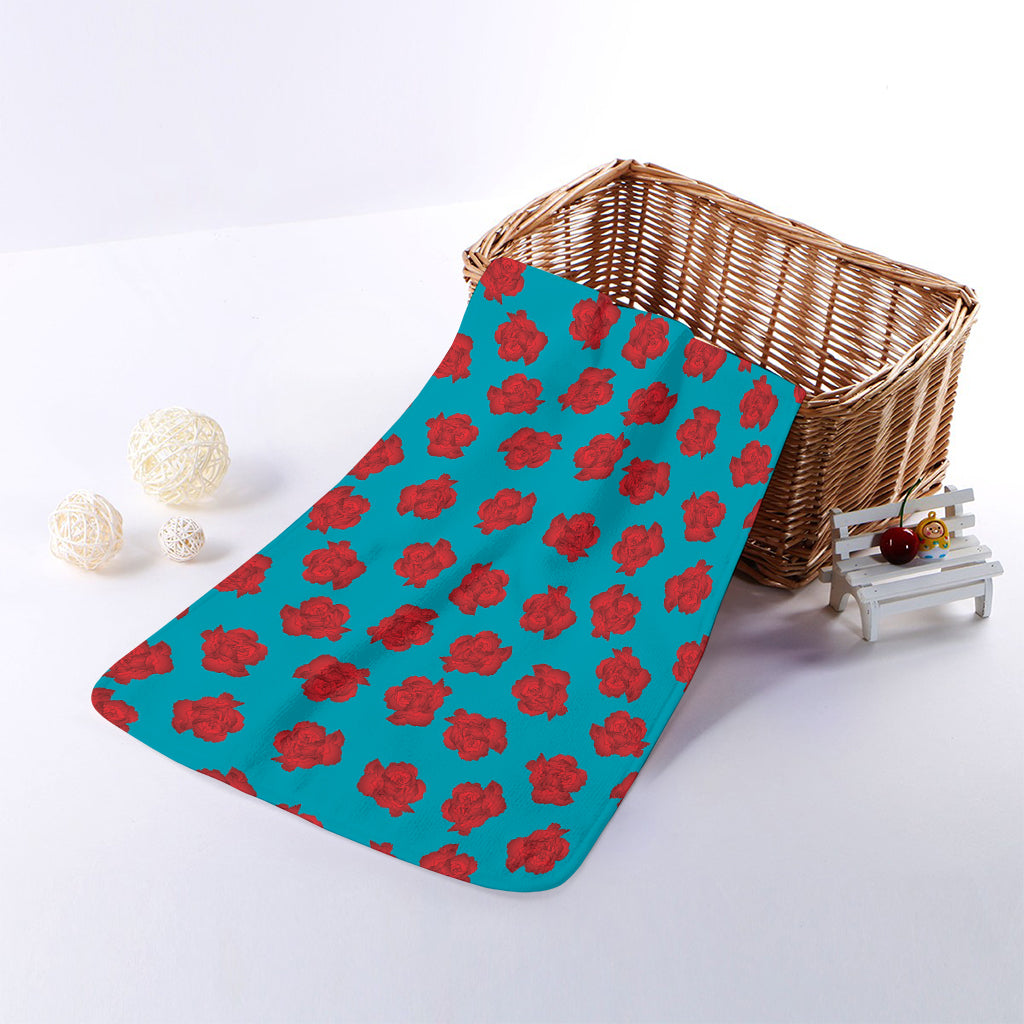Red And Blue Carnation Pattern Print Towel