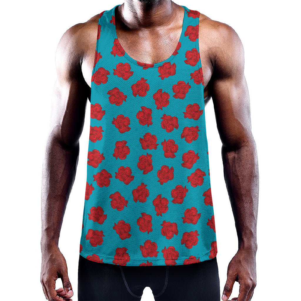 Red And Blue Carnation Pattern Print Training Tank Top