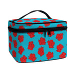 Red And Blue Carnation Pattern Print Travel Makeup Bag