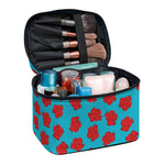 Red And Blue Carnation Pattern Print Travel Makeup Bag