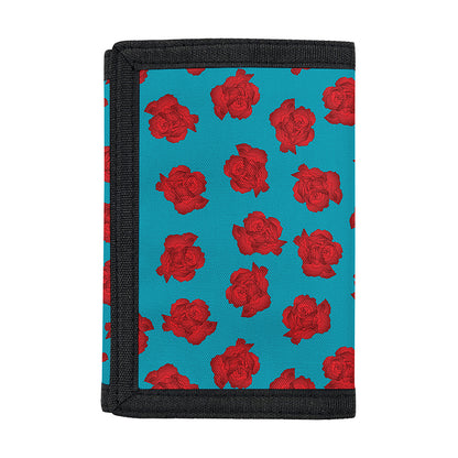 Red And Blue Carnation Pattern Print Trifold Wallet