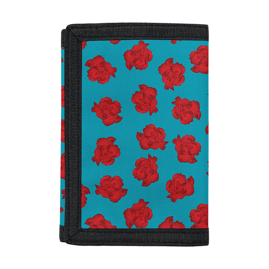 Red And Blue Carnation Pattern Print Trifold Wallet