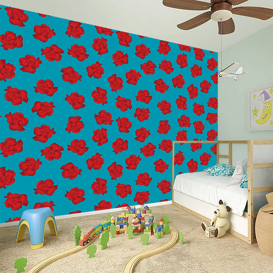 Red And Blue Carnation Pattern Print Wall Sticker