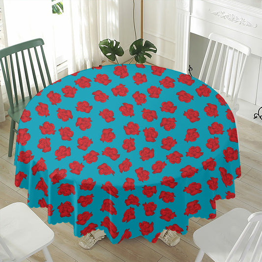 Red And Blue Carnation Pattern Print Waterproof Round Tablecloth