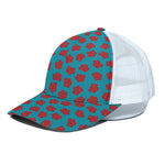 Red And Blue Carnation Pattern Print White Mesh Trucker Cap