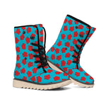 Red And Blue Carnation Pattern Print Winter Boots