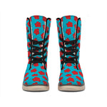 Red And Blue Carnation Pattern Print Winter Boots