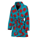 Red And Blue Carnation Pattern Print Women's Bathrobe