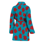 Red And Blue Carnation Pattern Print Women's Bathrobe