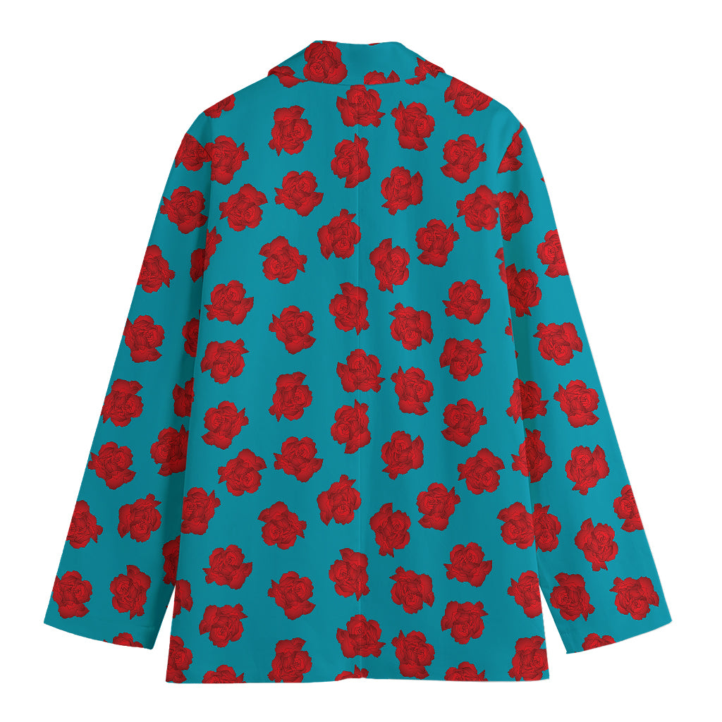 Red And Blue Carnation Pattern Print Women's Blazer