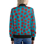Red And Blue Carnation Pattern Print Women's Bomber Jacket