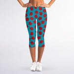 Red And Blue Carnation Pattern Print Women's Capri Leggings