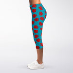Red And Blue Carnation Pattern Print Women's Capri Leggings