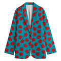 Red And Blue Carnation Pattern Print Women's Cotton Blazer