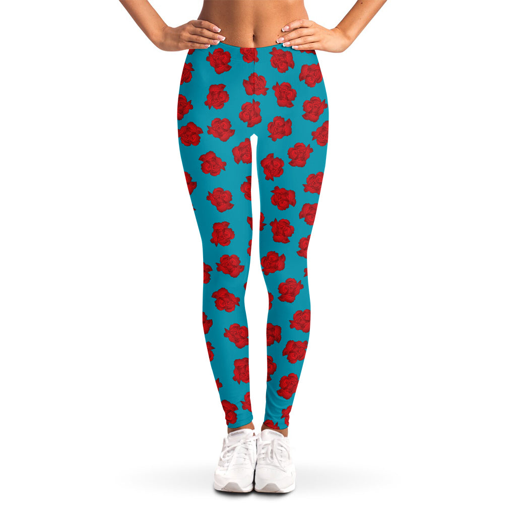 Red And Blue Carnation Pattern Print Women's Leggings