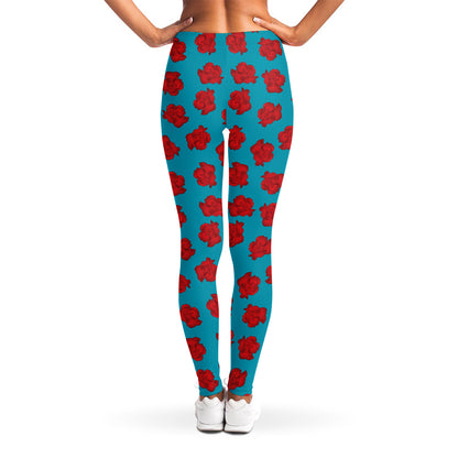 Red And Blue Carnation Pattern Print Women's Leggings