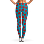 Red And Blue Carnation Pattern Print Women's Leggings