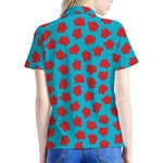 Red And Blue Carnation Pattern Print Women's Polo Shirt