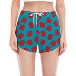 Red And Blue Carnation Pattern Print Women's Split Running Shorts