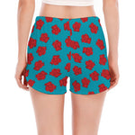 Red And Blue Carnation Pattern Print Women's Split Running Shorts