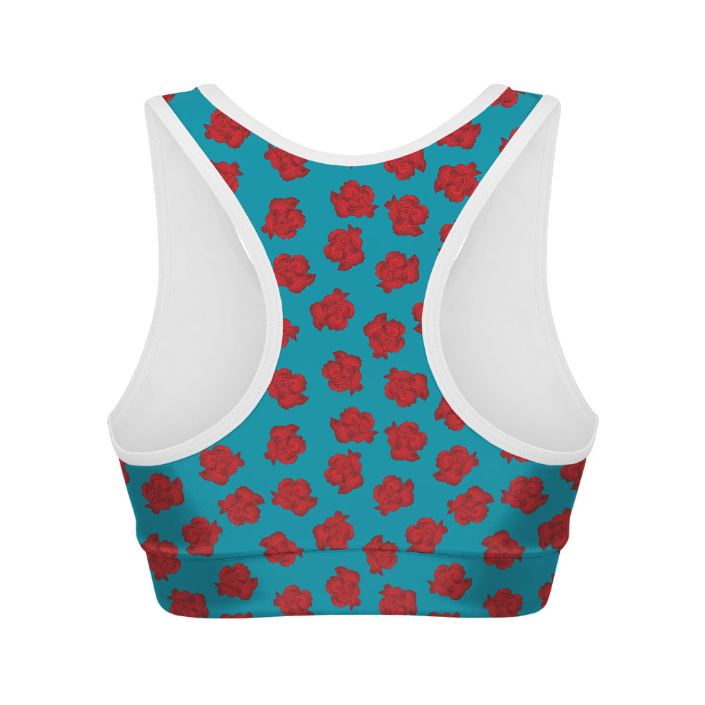 Red And Blue Carnation Pattern Print Women's Sports Bra