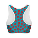 Red And Blue Carnation Pattern Print Women's Sports Bra