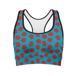 Red And Blue Carnation Pattern Print Women's Sports Bra