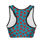 Red And Blue Carnation Pattern Print Women's Sports Bra
