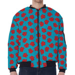 Red And Blue Carnation Pattern Print Zip Sleeve Bomber Jacket