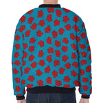 Red And Blue Carnation Pattern Print Zip Sleeve Bomber Jacket